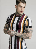 2019 Men's Sik Silk Print T-Shirt Summer New Men's Fashion Stripes Casual Short Sleeve T-Shirt Polyester Quick Dry