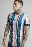 2019 Men's Sik Silk Print T-Shirt Summer New Men's Fashion Stripes Casual Short Sleeve T-Shirt Polyester Quick Dry